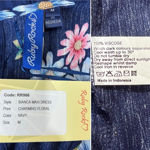 Ruby Rocks Navy Floral Bianca Maxi Dress Sz M NWT - Picture 7 of 8